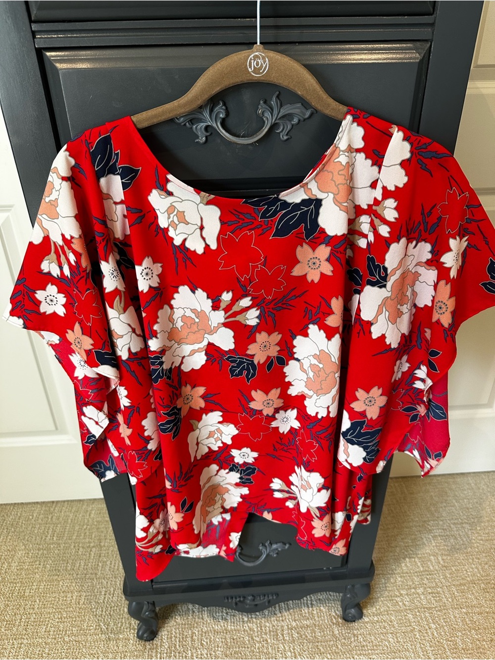 Zara Red Floral Flutter-Sleeve Tunic